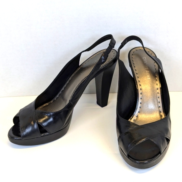 Gianni Bini Black Leather Chili Slingback Peep-toe Heels in Box size 9W - Picture 1 of 11